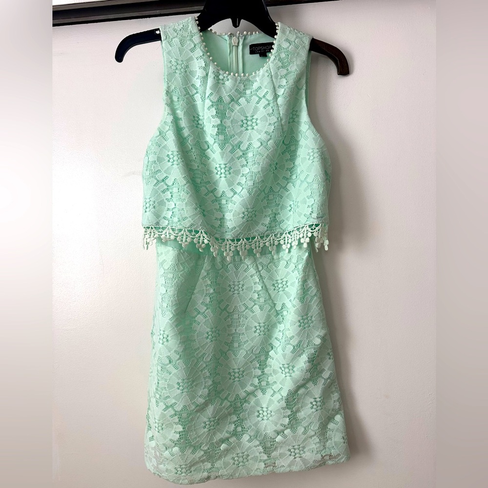 Topshop Ladies Mint Green Lace Dress Size 2